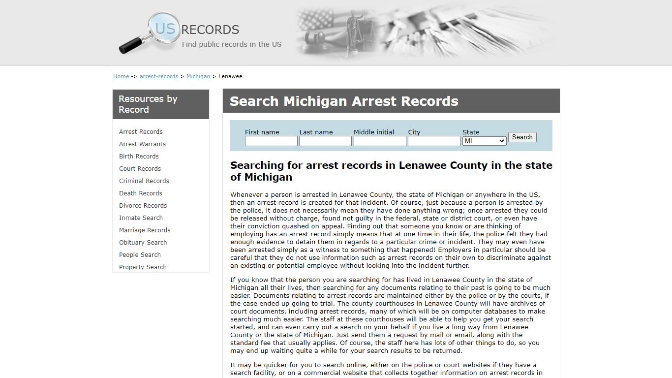Search Arrest Records Lenawee Michigan | US Records